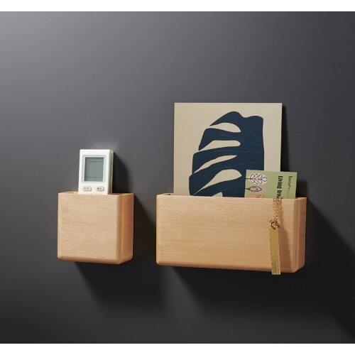 Wooden Storage Box Wall Suspension Square Punch-free Bathroom Shelf Wall Type Storage Box Key Remote Control Tissue Wooden Frame