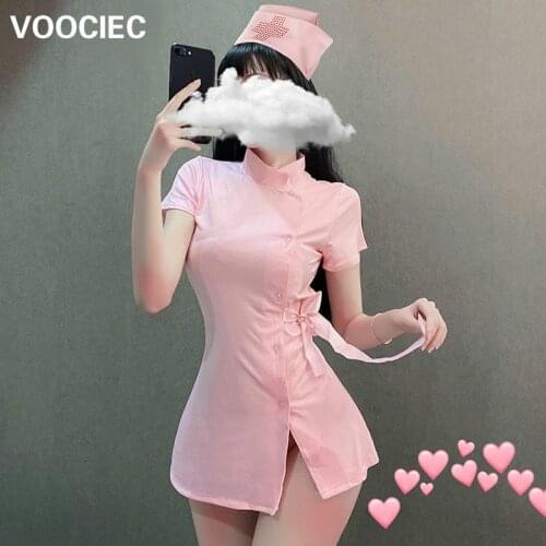 Harajuku Punk Nurse Uniform Ultrashort Dress Sexy Underwear Women Split Skirt Home Sleepwear Cosplay Uniform Showgirl Costumes