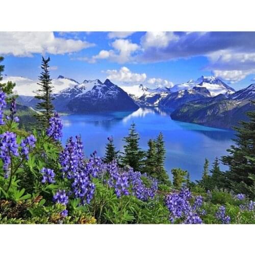JMINE Div 5D Mountain Natural Landscape Lake Lavender Full Diamond Painting kits art Scenic 3D paint by diamonds