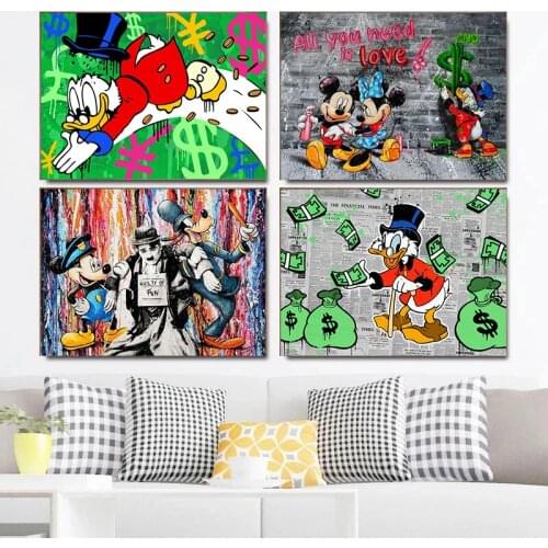 Disney Graffiti Art Canvas Paintings Donald Duck Mickey Mouse Posters Prints Wall Art Pictures for Living Room Home Decoration