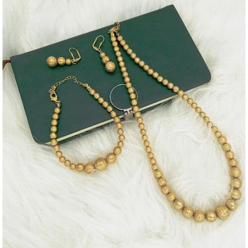 Dubai Hot Selling Beads Necklace Earrings Bracelet Set Jewelry Ball For Women Gold Color Africa/Arab/Middle East/Ethiopian Gift