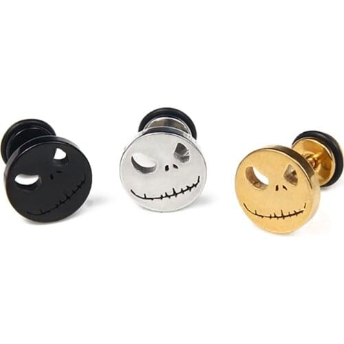 Small Cute Skeleton Stud Earrings For Men Women Black/Steel/Gold Punk Stainless Steel Earrings Party Jewelry Halloween Gift