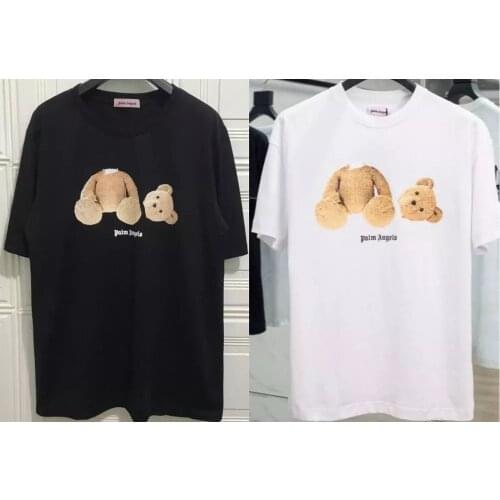 Palm Angels Khaki Cartoon Little bear Men Women Lovers Couple models Fashion Cotton Casual Short sleeve Round neck T shirt