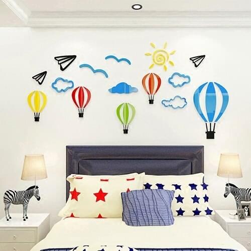 Cartoon Hot air balloon Acrylic 3D wall stickers For kids room Kindergarten Classroom DIY art wall decor Bedroom wall sticker