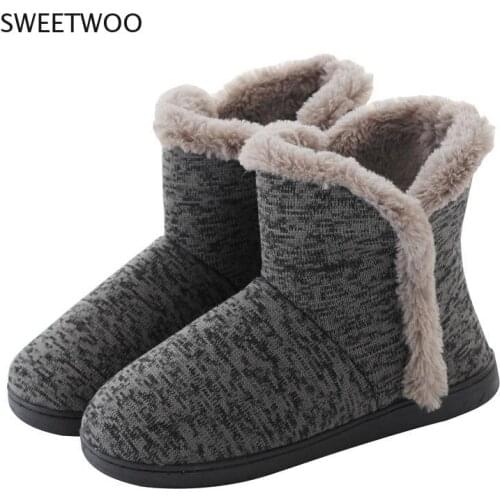 Men Casual Winter Home Slippers Mens Warm Cotton Faux Fur Indoor Flat Shoes Male Comfortable Furry Flats For Bedroom Couples