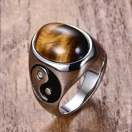 Natural tigers eye gemstones rings for men jewelry bijoux accessory masculine titanium stainless steel gifts size7-13 turkey