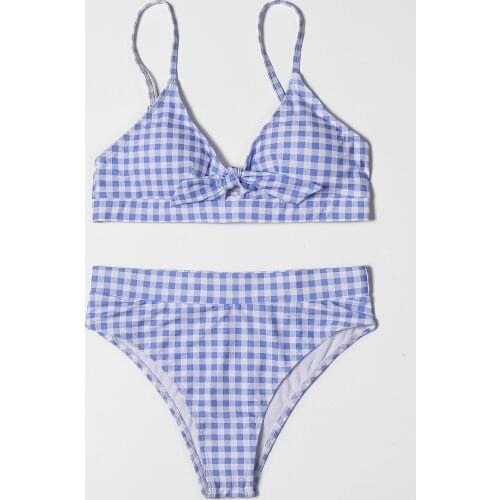 New Sexy Plaid High Waist Bikini Bow Split Ladies Swimsuit Hot Spring Ladies Swimwear