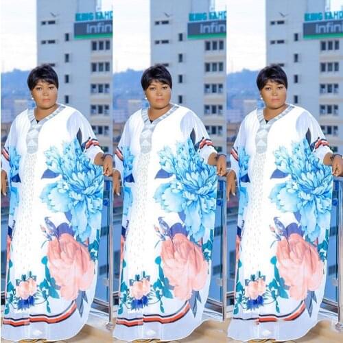 New Style Womens Fashion Classic Design African Clothing Dashiki Robe Print Hot Drilling Loose Long Dress Free Size