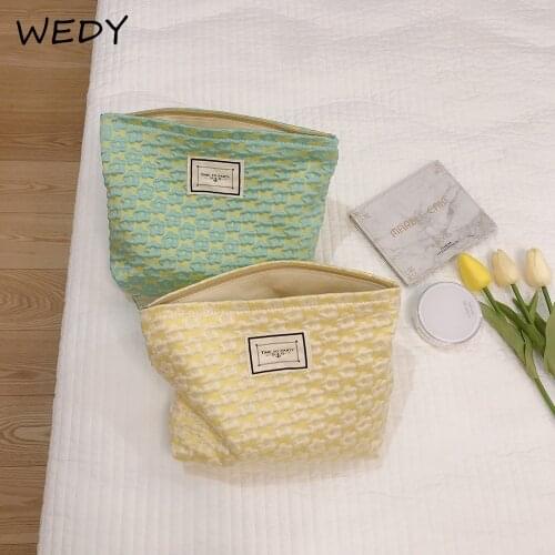 Solid Color Floral Cosmetic Bag Portable Travel Makeup Bags Women Large Toiletry Bag Necesserie Organizer Cotton Cosmetic Pouch