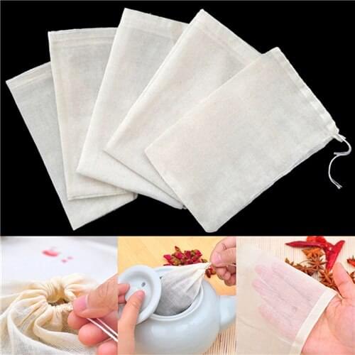 1pc/10Pcs Cotton Tea Bags Muslin Drawstring Straining Bag for Tea Herb Bouquet Spice 8x10cm Coffee Pouches Tools Home Garden