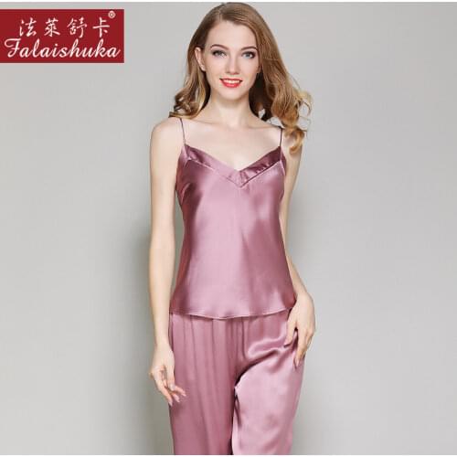 19 momme Elegance 100% natural silk pajamas sets women Sexy spaghetti strap nightwear genuine silk noble women pyjamas New 2019
