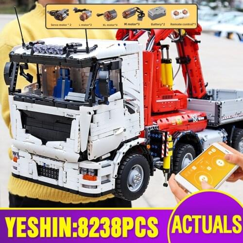 MOULD KING 19002 High-Tech Car Toys Compatible With MOC-8800 Pneumatic Crane Truck Building Blocks Bricks Kids Christmas Gift