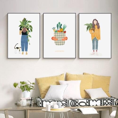 Simple northern Europe small fresh watercolor beauty green plant fruit restaurant decoration picture canvas print mural