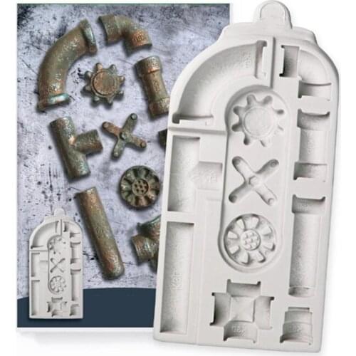 Retro Pipe Gear Silicone Mold DIY Fondant Cake Chocolate Decoration, Clay, Resin, Aroma Wax and Other Jewelry Accessories Tools