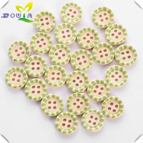 Printed wood button wood color printing DIY handmade cartoon childrens Baby Sweater fine edge button 48pcs