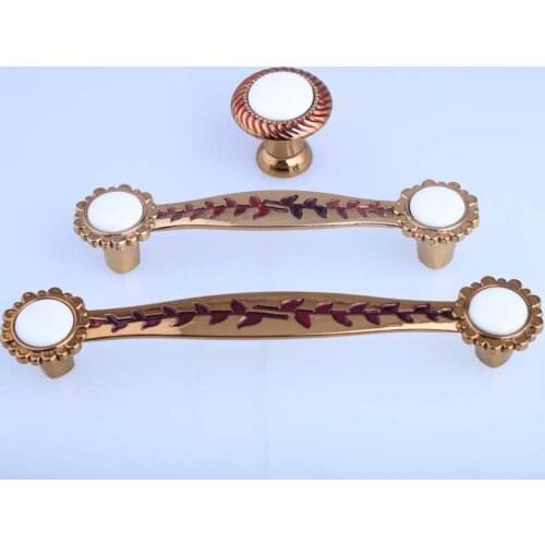 96mm 128mm european fashion Champagne gold wine cabinet bookcase door handles simple white ceramic drawer cupboard pull knob 5"
