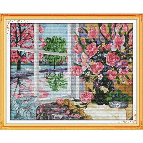 Everlasting Love Blossom (oil painting) Chinese Cross Stitch Kits Ecological Cotton DMC 11CT DIY Christmas Decorations For Home