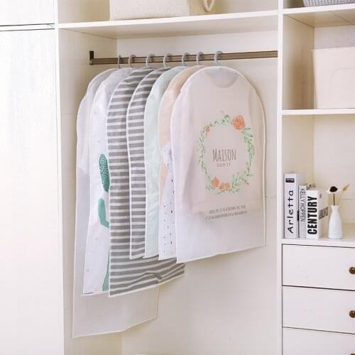 Clothes Dust Cover Clothes Covers PEVA stripe Dustproof Dress jacket Suit Coat Bags Wardrobe Organizer Storage Bag Hanging Bag