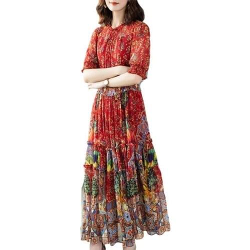 Summer Vacation Elegant Pastel Vestidos Luxurious Boho Silk Ukraine Retro Floral Print Trendy Plus Size Dress Women Clothes