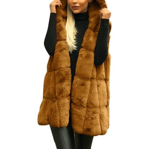 Plus Size Winter Thick Vest Jacket Faux Fur Casual Solid Color Hooded Waistcoat Long Knit Oversize Women Jacket Vest
