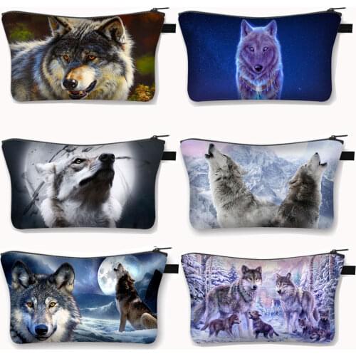 Winter Howling Wolf Print Cosmetic Bag Women Make Up Toiletry Bags Girls Cosmetic Case Ladies Lipstick Storage Bags for Travel