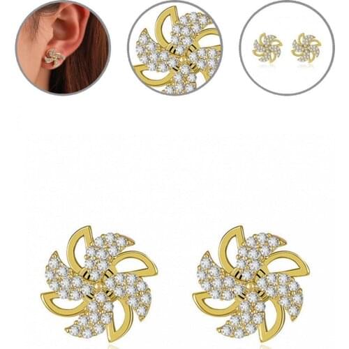 Alloy 1 Pair Cute Ladies Sweet Windmill Shape Ear Studs Golden Color Stud Earrings Hollow Out for Gifts