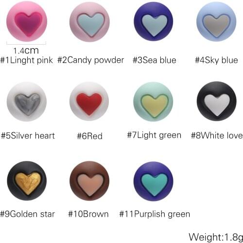 10pc Baby Teether Silicone Beads 14mm Heart Bpa Free For Newborn Pacifier Chain Bracelet Necklace Accessories Childrens Goods