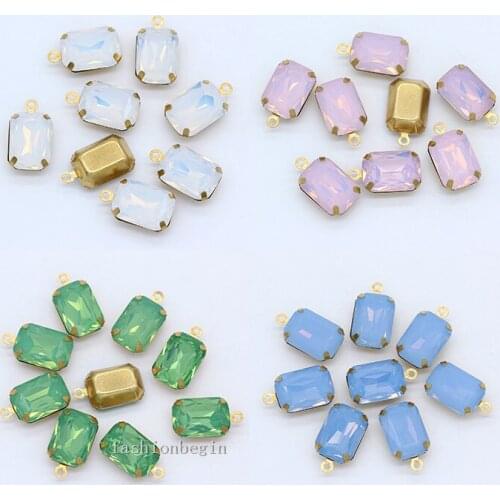 12p 8x10mm Rectangle opal color glass rhinestone Framed glass pendants 1-hole beads necklace earrings eardrop jewellery finding