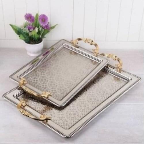 2 Rectangular Anti-Tarnish Tray Silver Color Embossed Decor For Engagement and Other Special Occasions Free Fast Shipping
