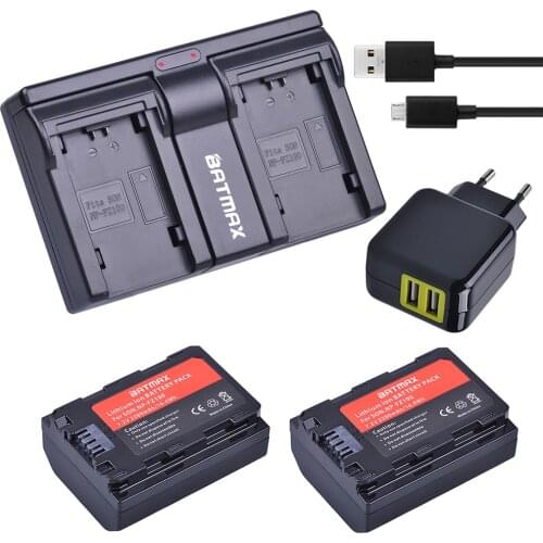 2Pc 2280mAh NP-FZ100 NP FZ100 FZ100 Battery + USB Dual Charger + AC Adapter for Sony NP FZ100 Battery Sony A9, A7R III, A7 III
