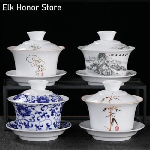 280ML Jingdezhen Ceramic Gaiwan Teacup Handmade Tea Tureen Boutique Tea Bowl Chinese Porcelain Teaware Accessories Drinkware
