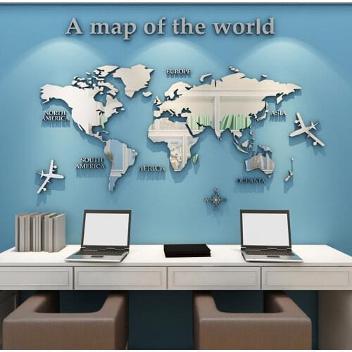 3D Wall Sticker Solid Acrylic World Map Acrylic For Living Room Office Home Decor World Map Wall Decals Mural For Kid Room Decor