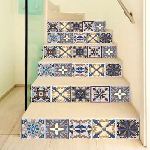 6Pcs/Set Bohemian Pattern Stairs Stickers Pvc Waterproof And Wear-Resistant Wall Stickers Floor Steps Stickers Decoration