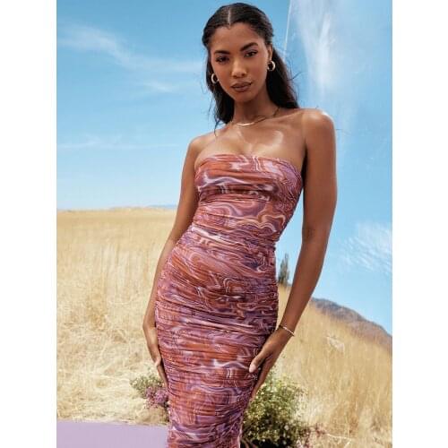 BEAUKEY 2021 Women Sexy Strapless Long Dress Bodycon Ladies Sleeveless Color Mixing Backless Dresses Party Wedding Club Wear