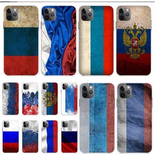 For iPhone 6 6s 7 8 X 5 5S SE 6plus 7plus 8plus XR XS max 2020SE 11 PRO Russia Flag Phone Covers Soft Back TPU Transparent Shell