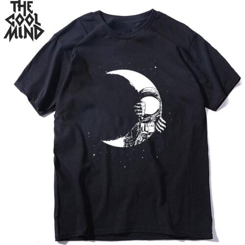 COOLMIND 100% cotton short sleeve cool moon print men T shirt casual loose men Tshirt o-neck t-shirt cool men tee shirts mo0166