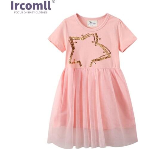 Ircomll Summer Dress Girls Summer Light Dresses 2021 Pink Gauze Short Sleeves Dresses For Girls Childrens Clothing Girls