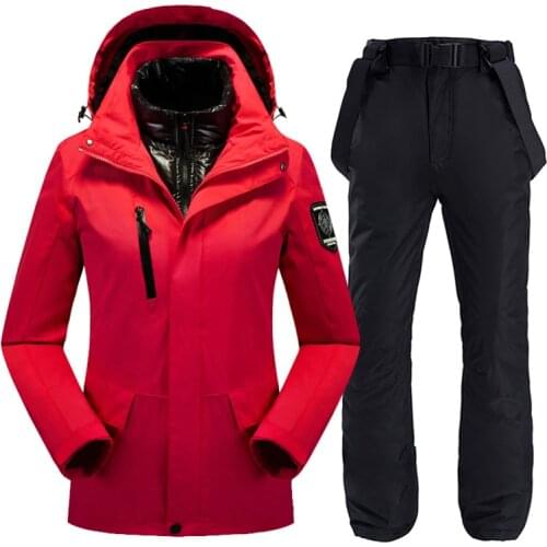 Womens Ski Suit Thick Warm Windproof Waterproof Ski Jacket Pants Set Female Snowboarding Costumes Snow Trousers Outdoor Wear