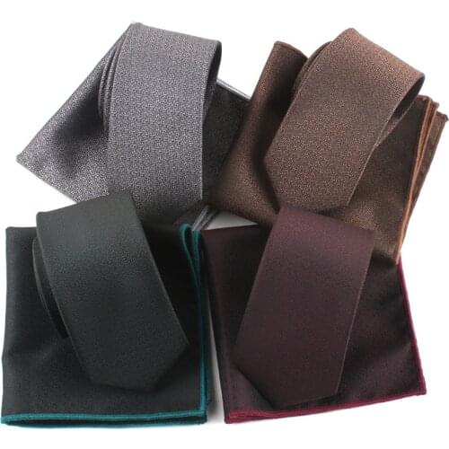 Linbaiway 7cm Men Necktie Pocket Towel Set Polyester Silk Formal Dress Tie Handkerchief Set Neck Ties For Men Custom Logo