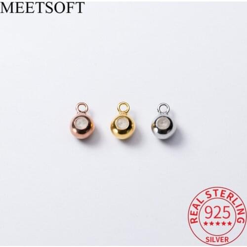 MEETSOFT 2pcs/lot 925 Sterling Silver 3mm 4mm 5mm Silica Gel Location Spacer Beads DIY Necklace Handmade Jewelry Accessories