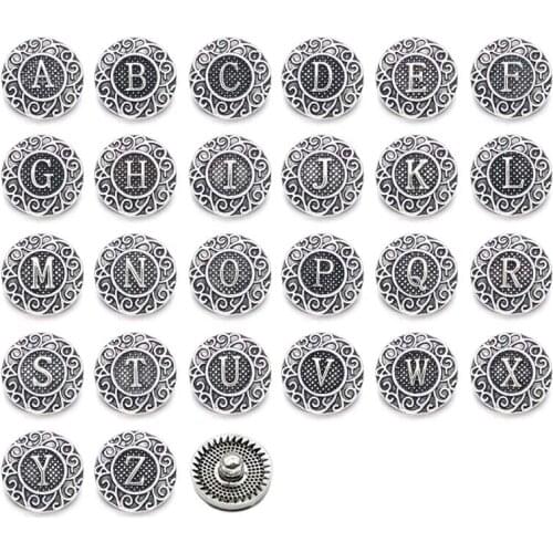 26 English letter 001 3D 18mm 20mm Metal Snap Button For Bracelet Necklace Interchangeable Jewelry Women Accessorie Findings