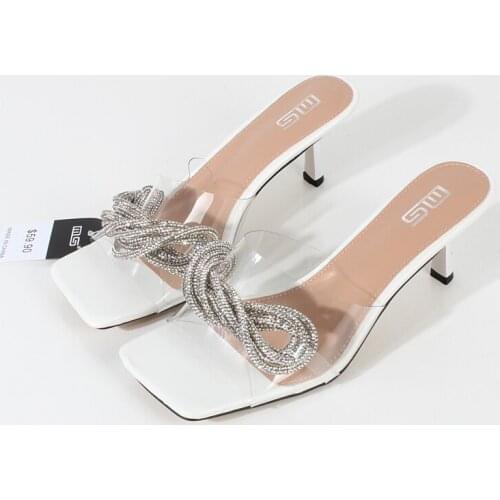 Fashion slippers 2021 summer new PVC chemical fiber crystal high-heel sandals stiletto sexy outer slippers 7CM
