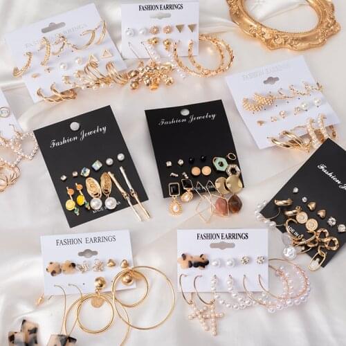 Fashion Vintage Pearl Acrylic Earrings Sets For Women Gold Metal New Geometric Hanging Earrings 2021 Trend Female Modern Jewelry