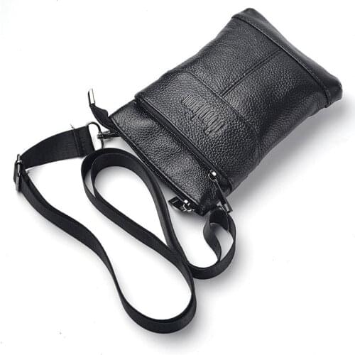 New Mens Waist Bag Genuine Leather Cell Phone Head Layer Cowhide Oblique Shoulder Bag Wearable Belt Leisure Zipper Bag