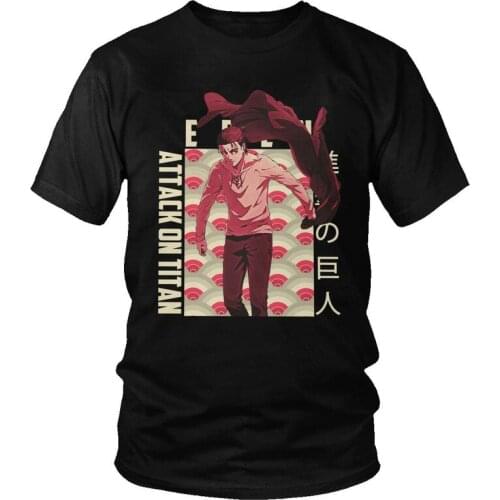 Mens Attack On Titan Eren Yeager T Shirts Short-Sleeve Cotton Tshirt Stylish T-shirt Manga Anime Shingeki No Kyojin Tee Tops