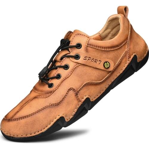 Men Genuine Leather Casual Shoes Handmade Classic Moccasin Loafers Men Luxury Soft Lightweight Non-slip Hiking Driving Size38-46