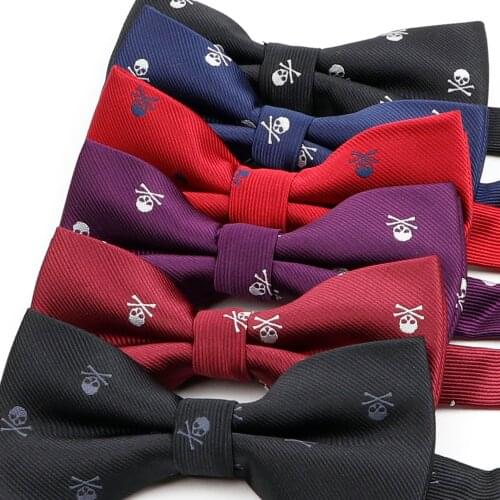Mens Fashion Skull Bowtie 100% Microfiber Bow Tie Woven Polyester Jacquard Butterfly For Wedding Halloween Party Dress Neckwear