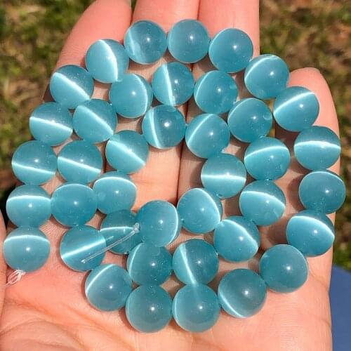Lake Blue Cats Eye Opal Natural Stone Glass 4/6/8/10/12MM Loose Spacer Moonstone Beads For Jewelry Making DIY Bracelet Findings