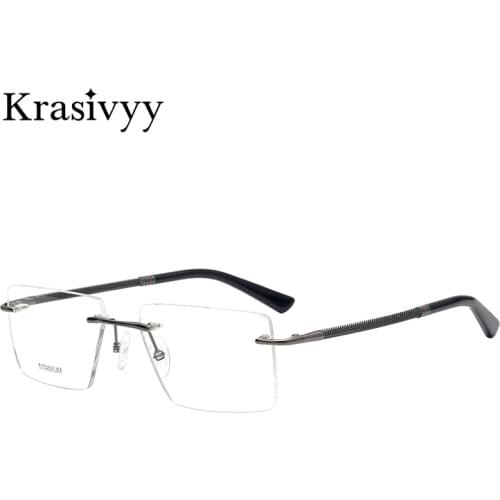 Krasivyy 2021 Pure Titanium Rimless Glasses Frame Men Top Quality Myopia Optical Prescription Eyeglasses New Male Square Eyewear