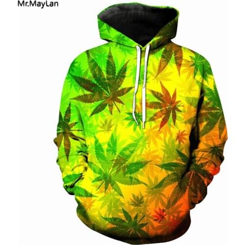 New Fashion Sweatshirt Hoodies Men / Women 3D Print Hip Hop Leisure Green Leaves Color Jacket Unisex Stylish Streetwear Pullover